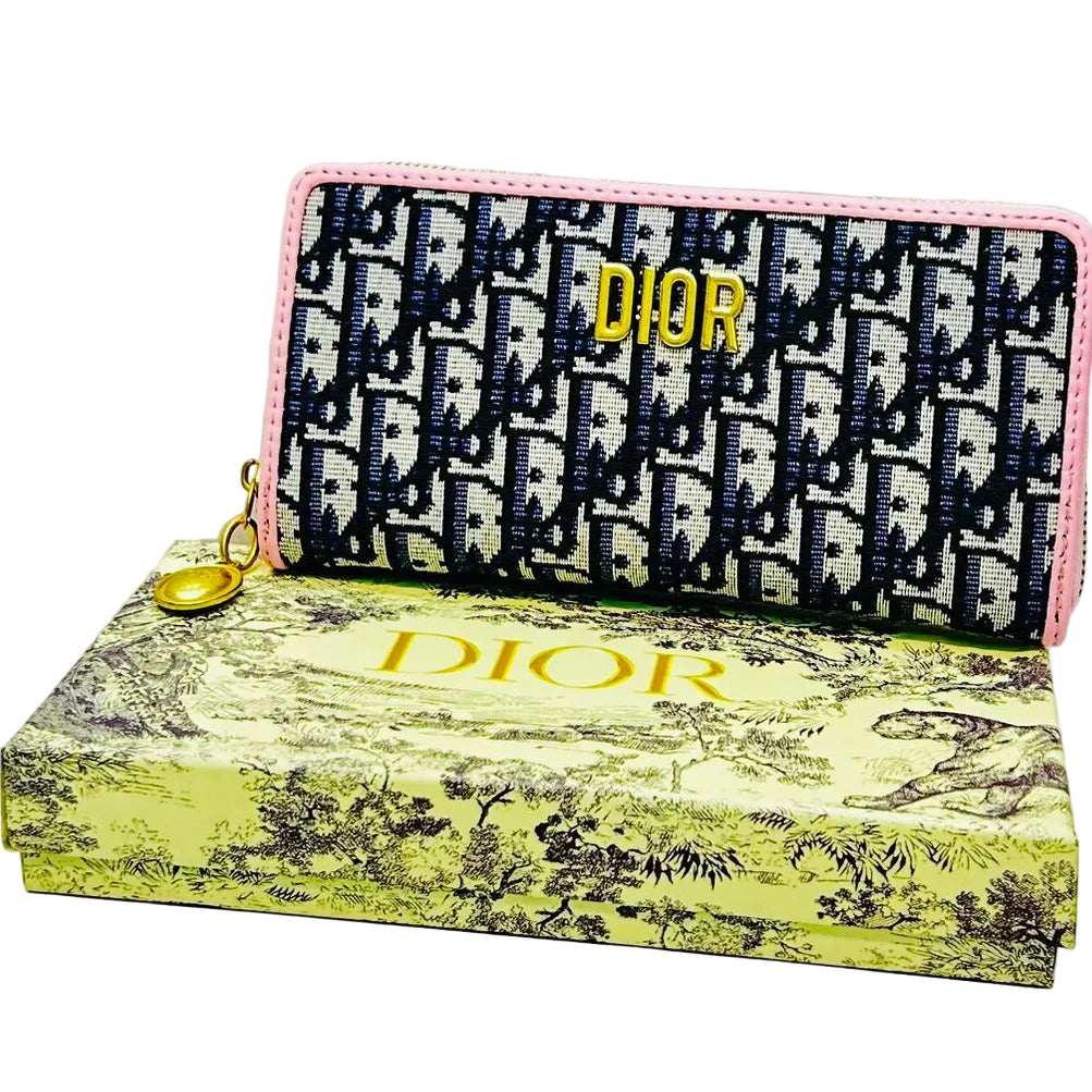 Dior - Oblique Zip Around Wallet Pink Beige