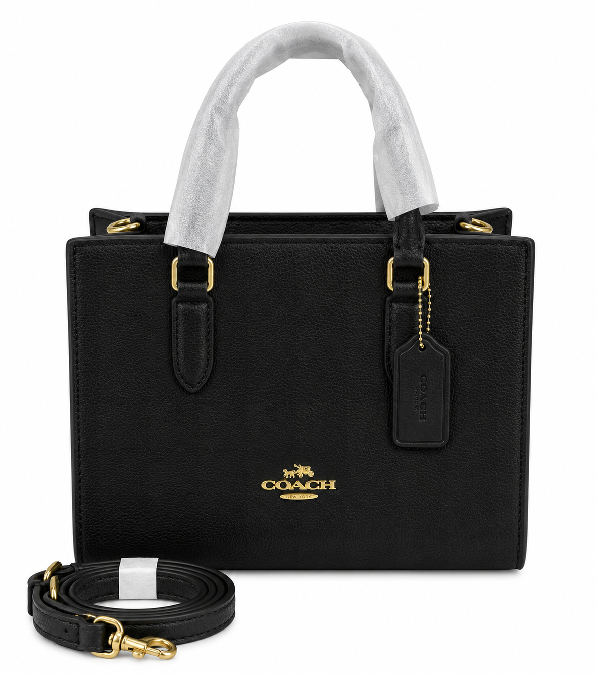 Coach Mini Tote Bag (Black Pebbled Leather)