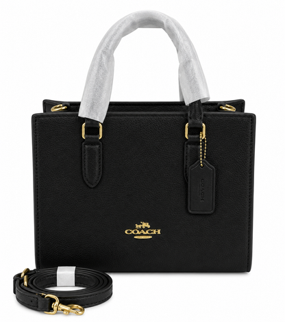 Coach Mini Tote Bag (Black Pebbled Leather)