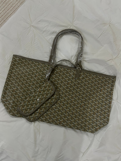 Goyard Tote Bag – Khaki (Large With Pouch) (Copy)