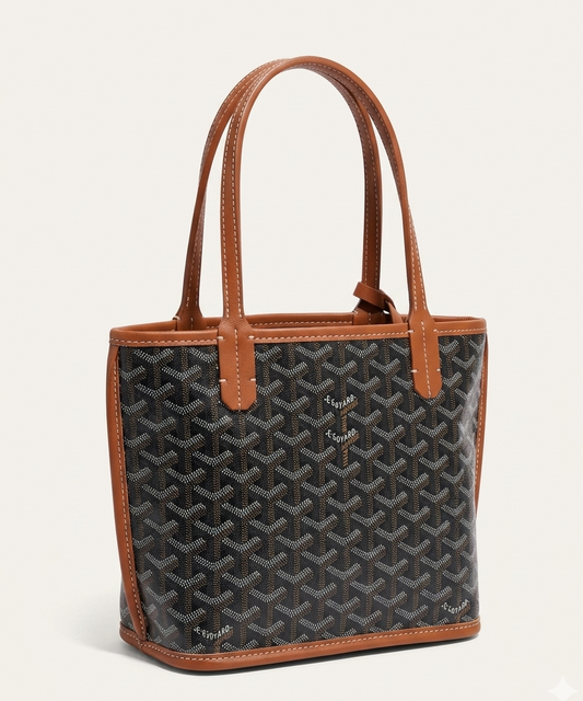 Goyard Tote Bag - Black with brown (Medium with Pouch)