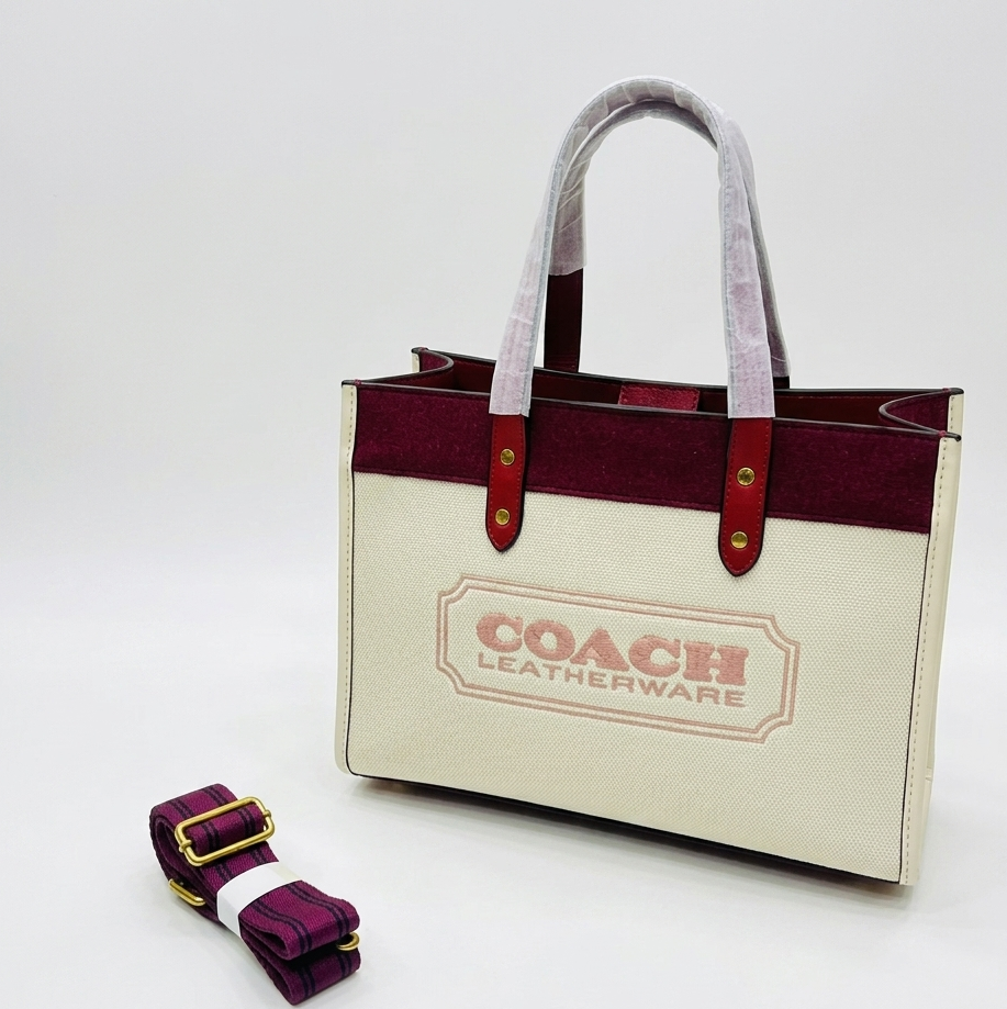 Coach - Tote Bag Pebble White Maroon