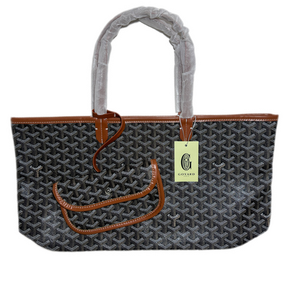Goyard Tote Bag –  Black with Brown (Large With Pouch)