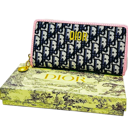 Dior - Oblique Zip Around Wallet Pink Beige