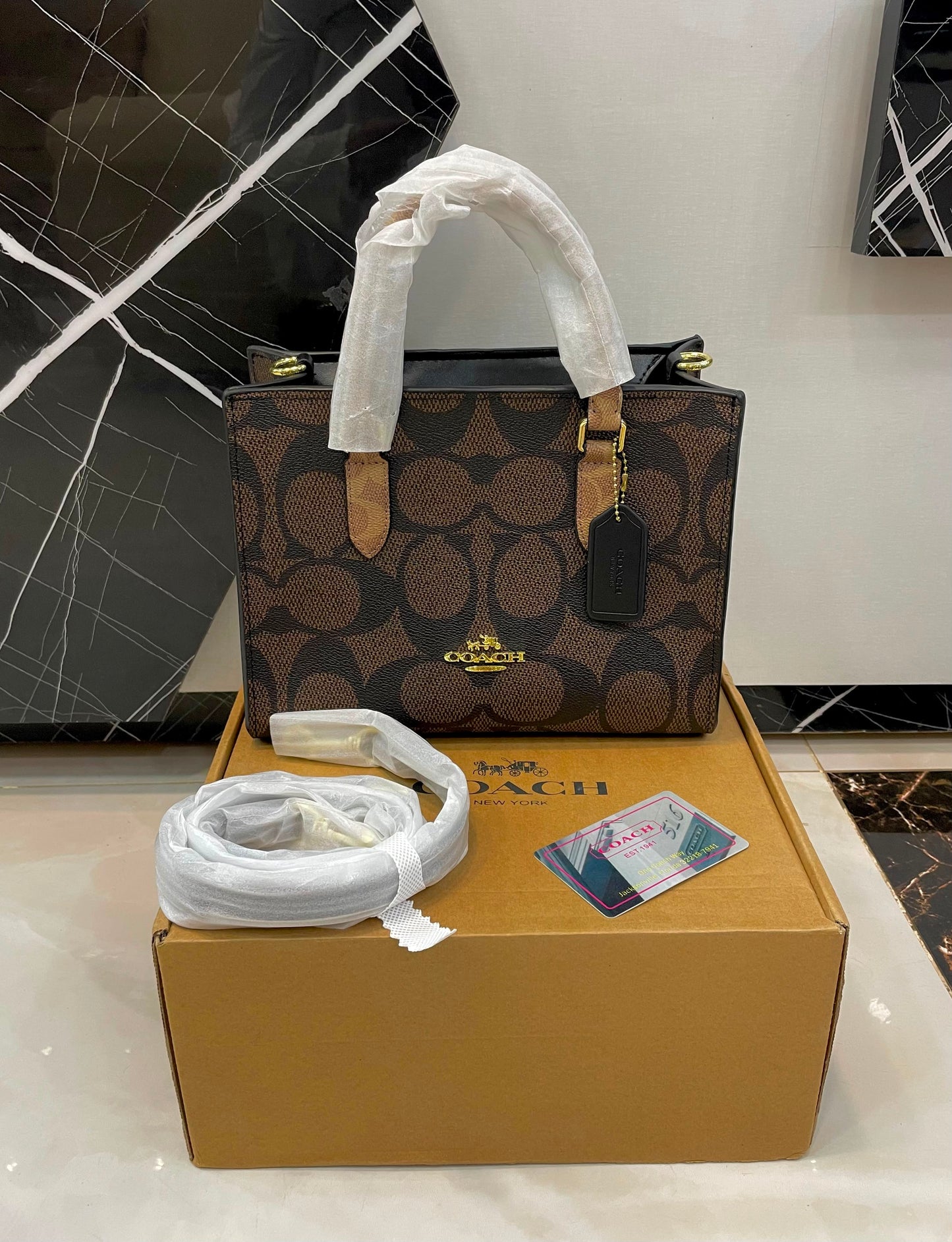 Coach Mini Tote Bag (Black Pebbled Leather)