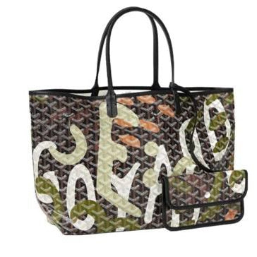 Goyard Black Leatherr Camouflage Goyardine Coated Canvas Limited Edition Saint Louis PM Tote